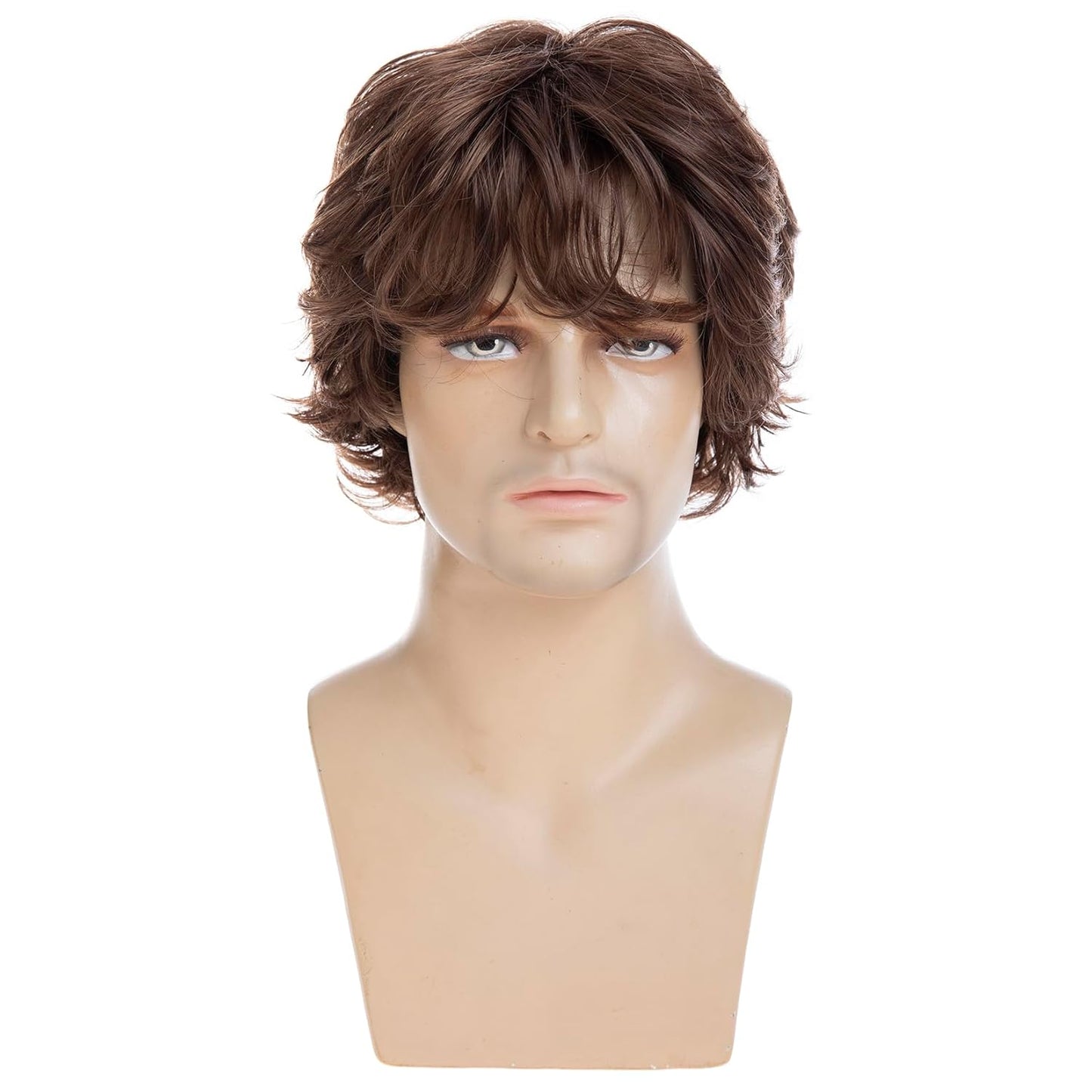 Mens Short Brown Wig Synthetic Natural Replacement Hair Wig for Daily Party Wear