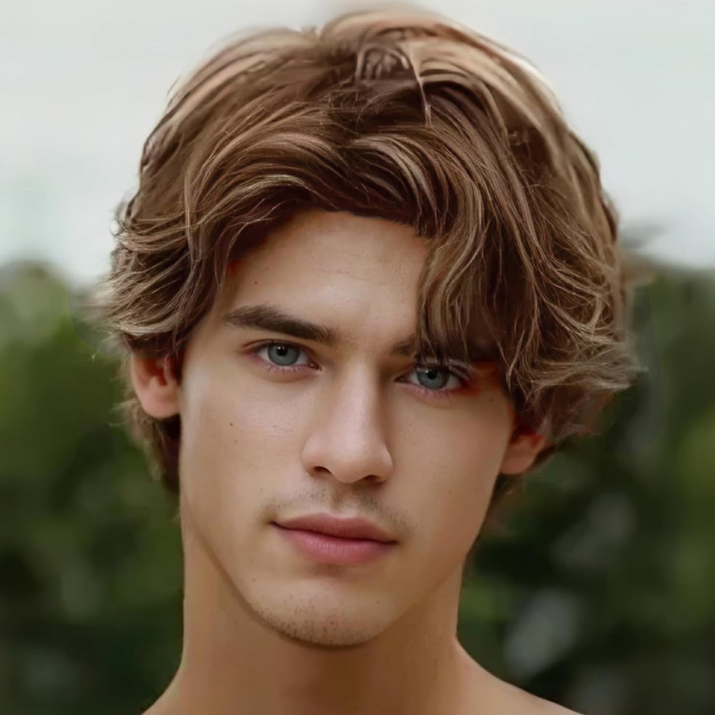 Mens Short Brown Wig Synthetic Natural Replacement Hair Wig for Daily Party Wear