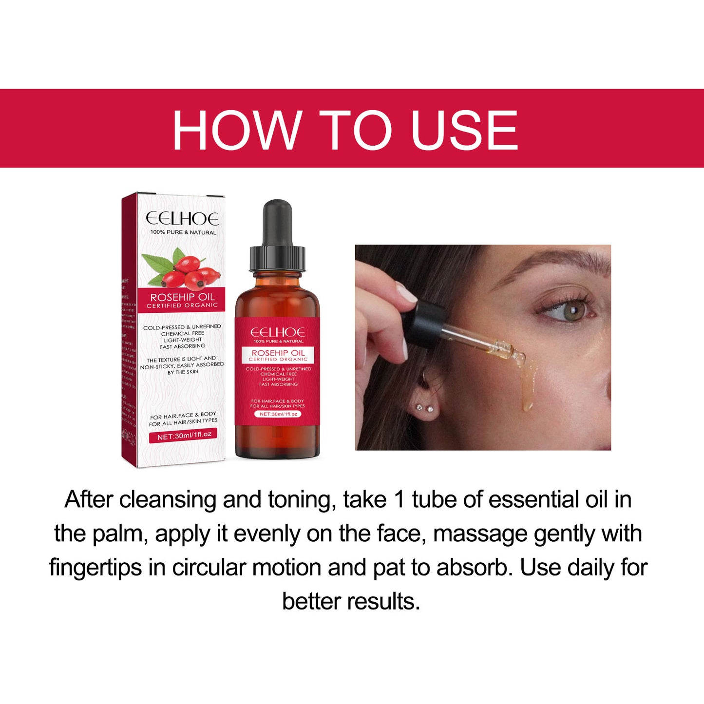 Rose Hip Facial Essential Oil Facial Body Moisturizing Skin care Supple Hair Care Massage Essential Oil