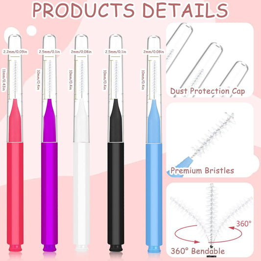 20/50/80PCS Eyebrow & Lash Brush Set with Caps | Spoolies + Angled Brushes in 5 Colors for Lamination, Extensions & Makeup