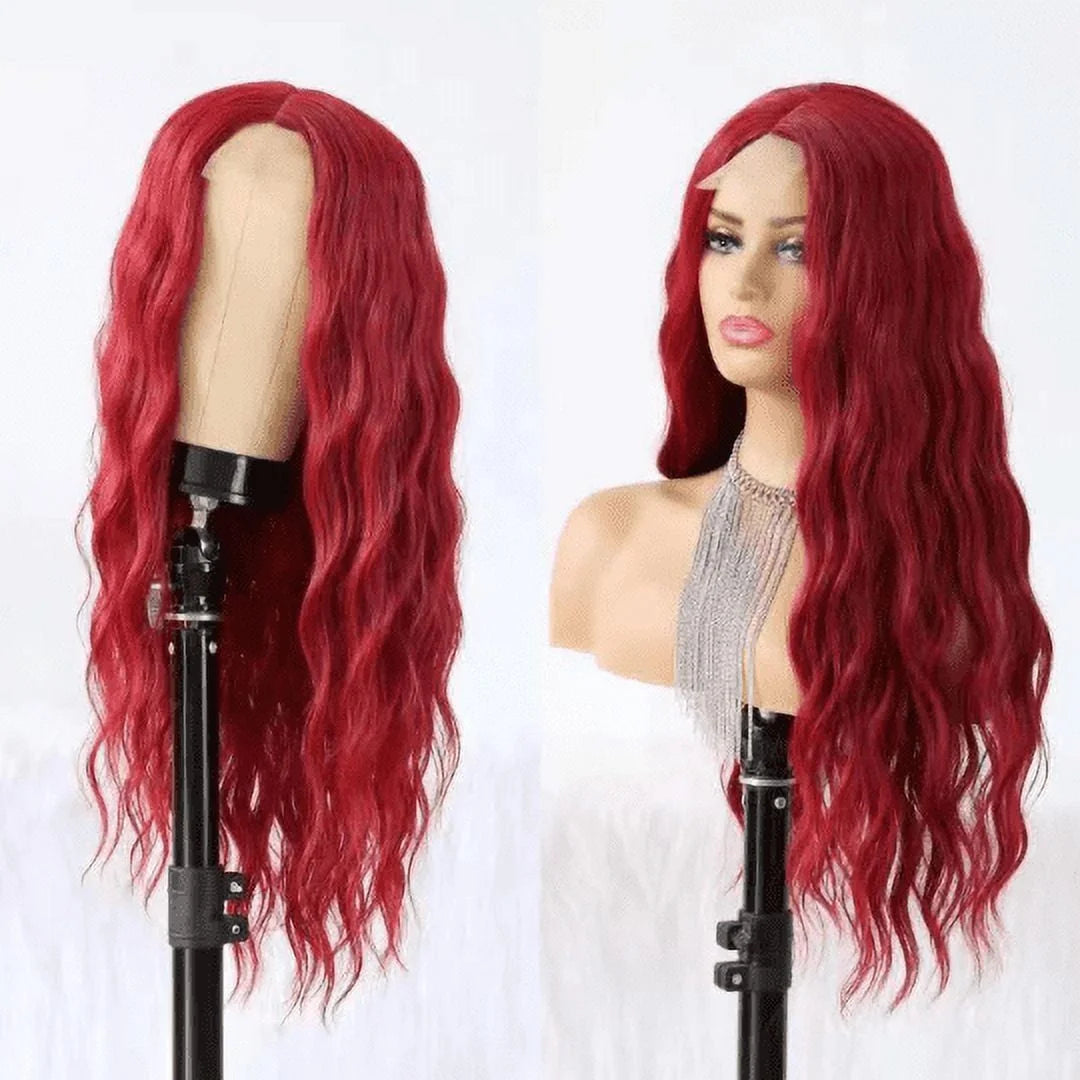 Long Burgundy Synthetic Wig Lace Front Wigs with Pre Plucked Baby Hair 24 Inch Long