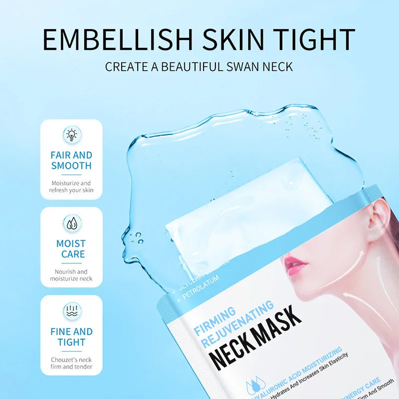 SADOER Hyaluronic Acid Neck Masks | 10PCS Collagen Firming & Moisturizing Sheet Masks for Neck Care