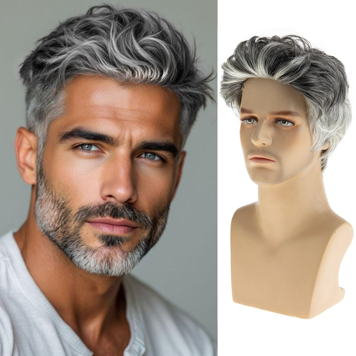 Mens Short Brown Wig Synthetic Natural Replacement Hair Wig for Daily Party Wear