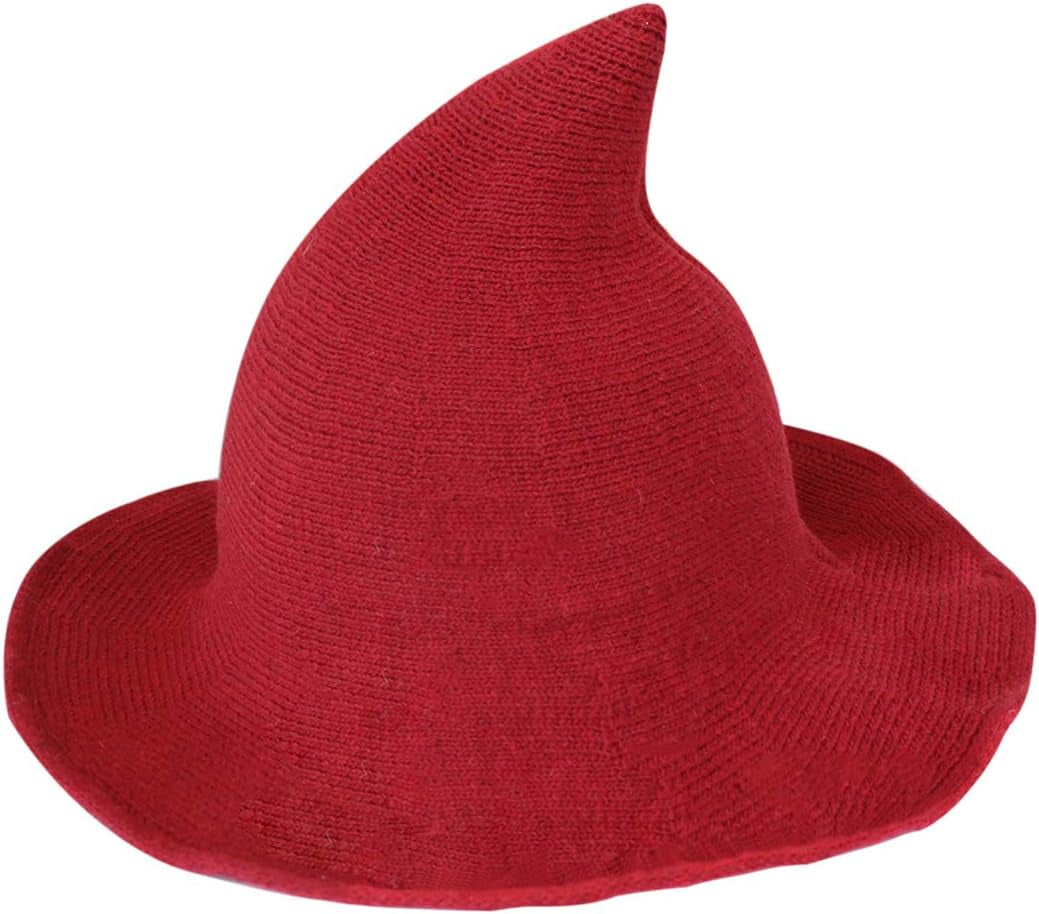 Womens Witch Hat Knitted Wool Cap for Halloween Party Masquerade Cosplay Costume Accessory and Daily, Black
