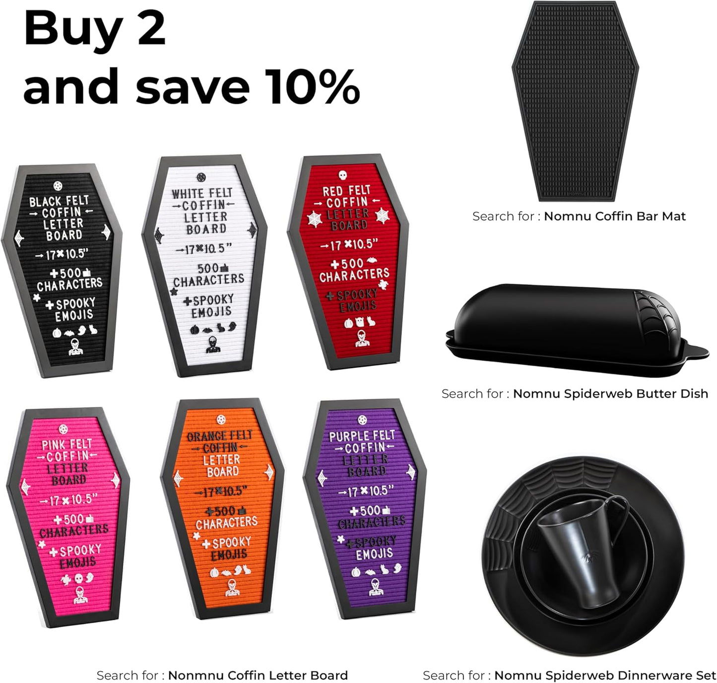 Coffin Letter Board Black +3D Bat Stickers +650 Characters, Spooky & Seasonal Emojis, Wooden Stand - 17X10.5 Inches - Coffin Shaped Goth Decor Sign Witchy Halloween Decorations Gothic Decor Birthday Wedding Home Spooky Gifts