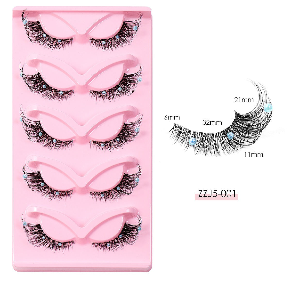 3D Foxy Winged Cat Eye Lashes | Clear Band Vegan Faux Mink Strip Lashes with Diamond Pearl Detail