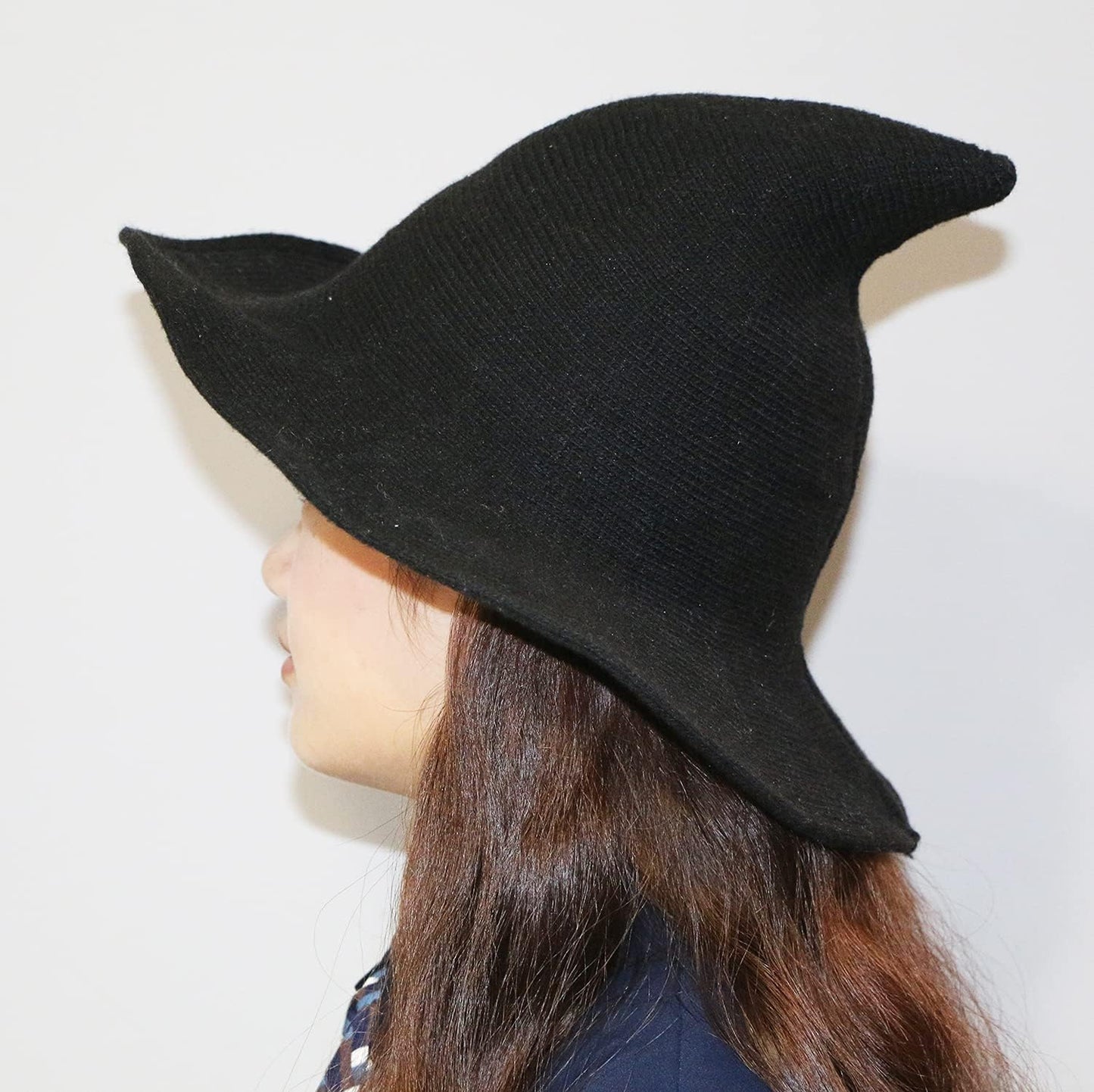 Womens Witch Hat Knitted Wool Cap for Halloween Party Masquerade Cosplay Costume Accessory and Daily, Black
