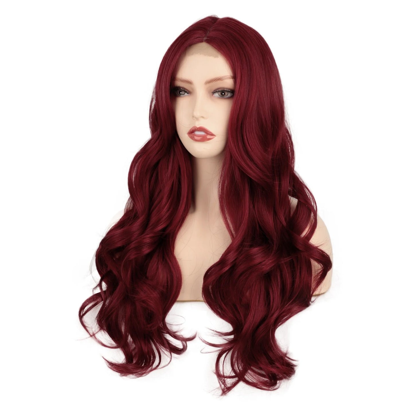 Long Red Lace Front Wig for Women Middle Parts Long Wavy Human Hair Wig with Lace Front Wig Caps Wigs for Women 24Inch