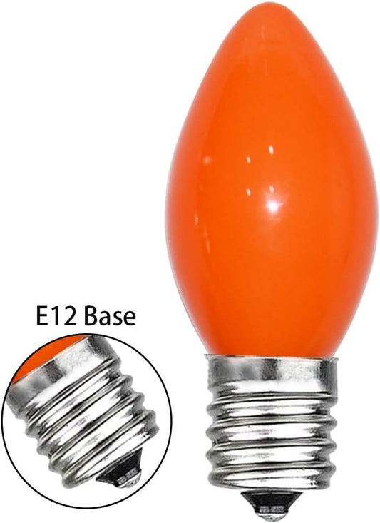 25 Pack C7 Halloween Replacement Light Bulbs, Orange Ceramic Christmas Lights for Halloween Outdoor Patio Indoor Xmas String Lights, C7/E12 Candelabra Base, 5 Watt, Orange