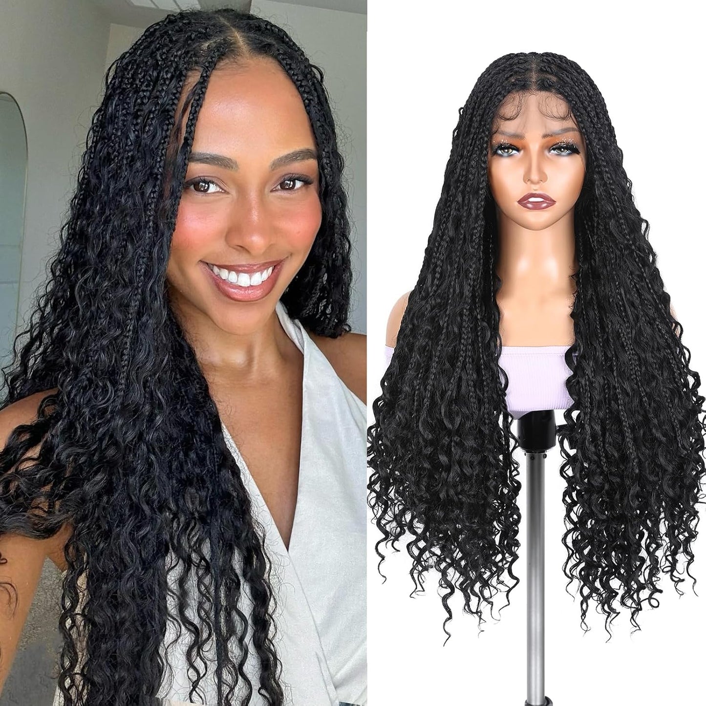 Full Lace Faux Locs Wigs for Black Women Knotless Square Part Dreadlock Wig with Baby Hair Soft Loc Synthetic Dreadlock Wigs Goddess Locs Braided Lace Front Wig
