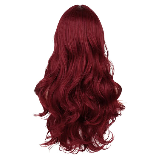 Long Red Lace Front Wig for Women Middle Parts Long Wavy Human Hair Wig with Lace Front Wig Caps Wigs for Women 24Inch