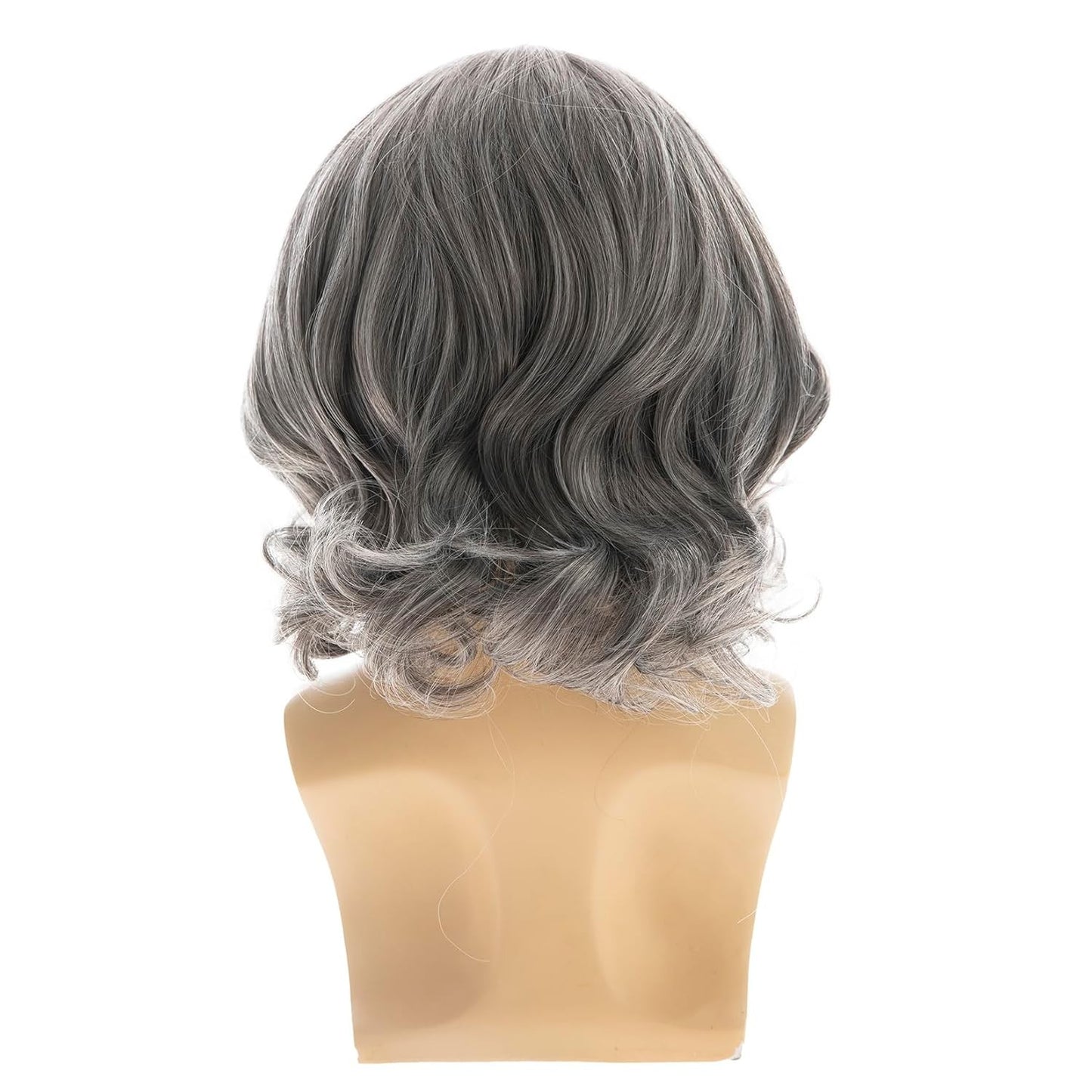 Mens Grey Wig Short Wavy Bob Wig Synthetic Cosplay Party Replacement Hair Wig