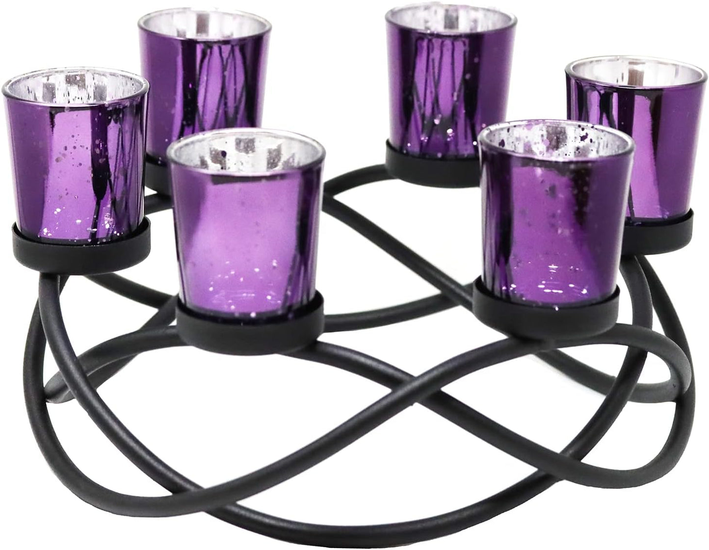Halloween Candle Holder Centerpiece Decoration – Black Metal Iron 6-Cup Votive Tealight Holder for Spooky Table Gothic Decor, Kitchen & Dining Room, Coffee Tables