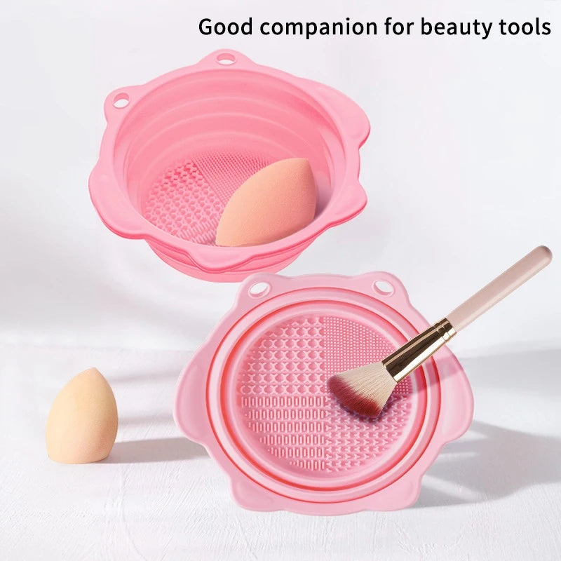 Multi-functional Silicone Makeup Brush Cleaning Folding Bowl Sponge Puff Beauty Tool Makeup Brush Washing Scrubber Pad Soft Mat Scrubber Box