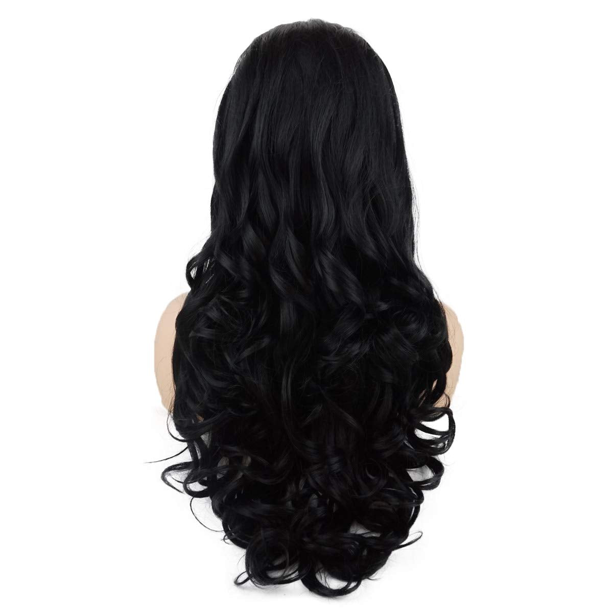 Hair Wavy Long 26Inch Black Half Hand Tied Heavy Density Realistic Synthetic Lace Front Wigs