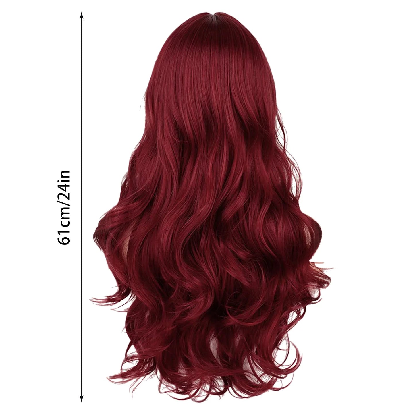 Long Red Lace Front Wig for Women Middle Parts Long Wavy Human Hair Wig with Lace Front Wig Caps Wigs for Women 24Inch