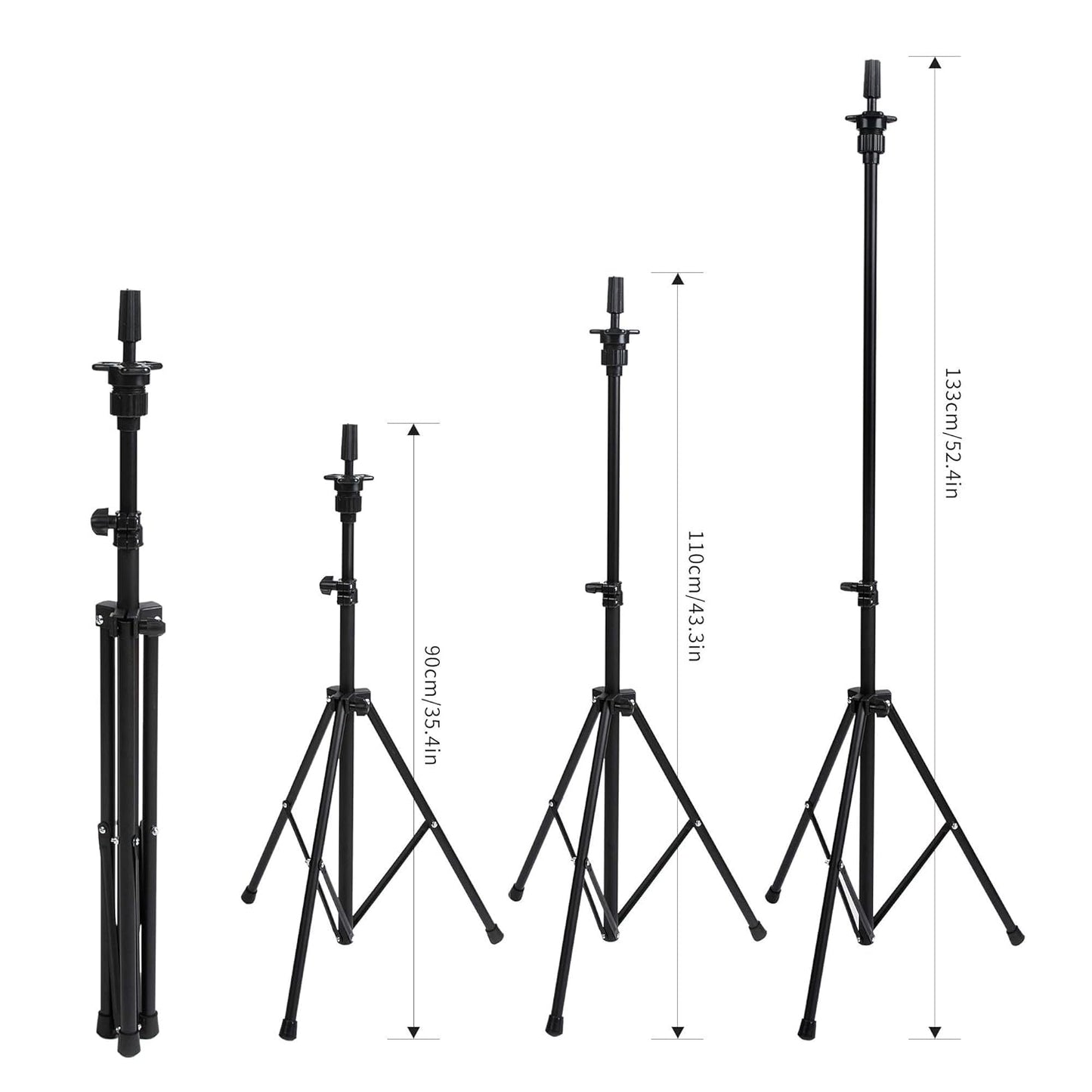 Wig Head Stand, Metal Wig Stand Tripod Holder for Mannequin Heads, 35.4-52.4 In, Black