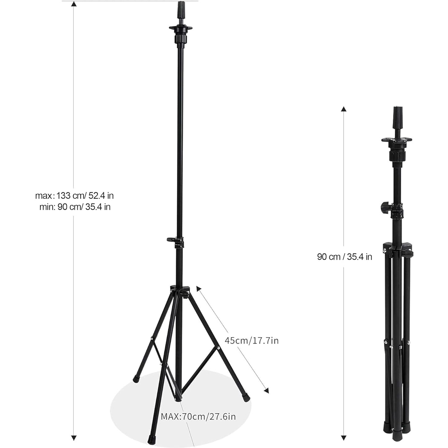 Wig Head Stand, Metal Wig Stand Tripod Holder for Mannequin Heads, 35.4-52.4 In, Black