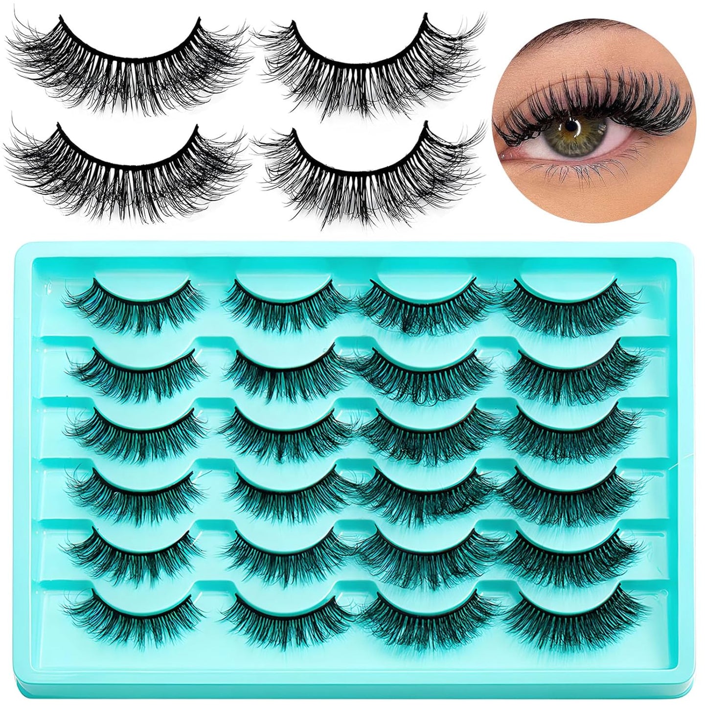 12 Pairs Faux Mink Lashes Wispy Lashes 6D Curly False Eyelashes Flully Eye Lash Extesnion Cat Eye Fake Lashes 2 Style Pack Natural Look Fake Eyelash with Tweezers for Women Girls