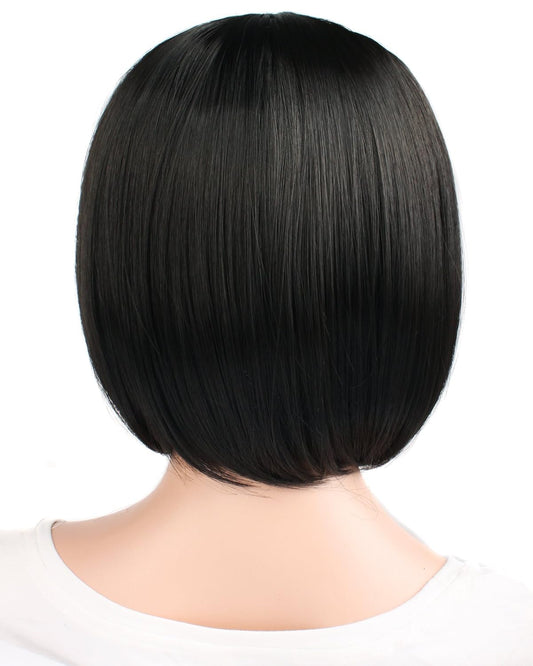 12" / 30Cm Popular Natural Short Straight Wigs Flat Bangs Wigs-Black-Ladies