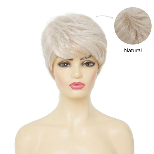 Short White Wigs for Women Pixie Cut Wig with Bangs Synthetic Hair Halloween Daily Party Wig(Silver White)