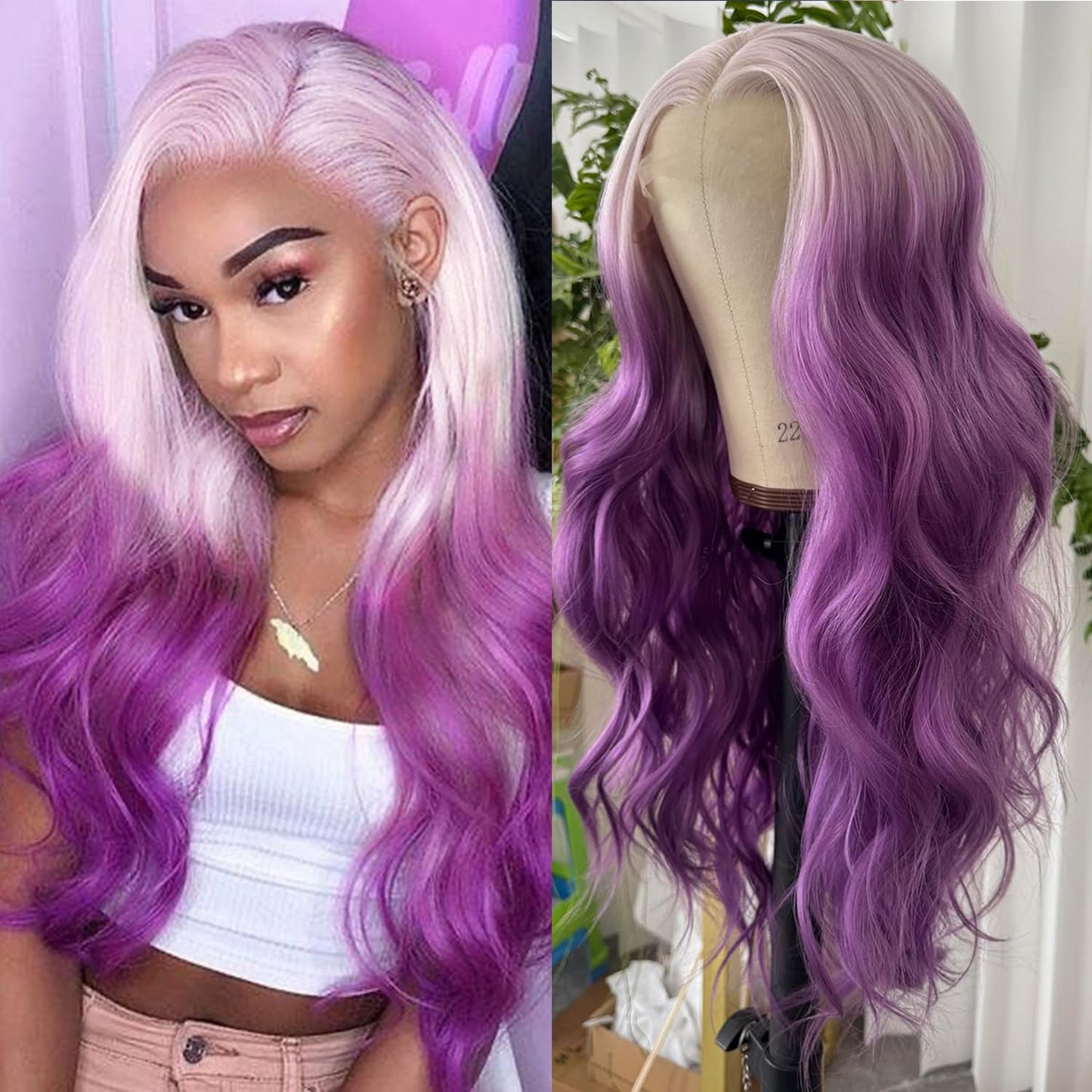 Purple Body Wave 13X4 Lace Frontal Wigs HD Lace Front Wigs Glueless Pre Plucked Bluish Violet Glueless Wigs 28 Inch Soft Hair Natural Hair Line Baby Hair Heat Resistant