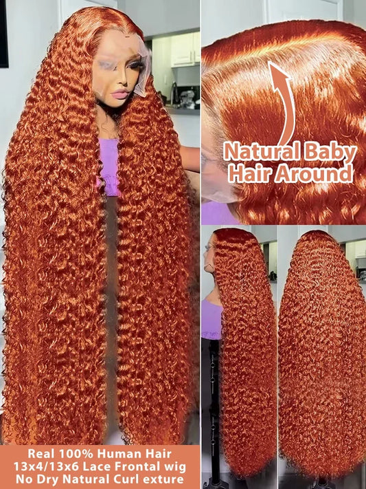 40 Inch Orange Ginger Deep Wave Lace Front Wig | 13x4 13x6 HD Lace | Mossily 100% Brazilian Human Hair