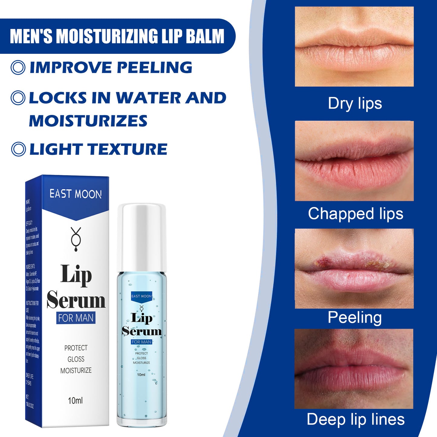 EAST MOON Lip Essence Rolling Lotion, Moisturize And Fade Lip Lines, Prevent Dry Crack And Dead Skin, Plump And Moisturize Lips