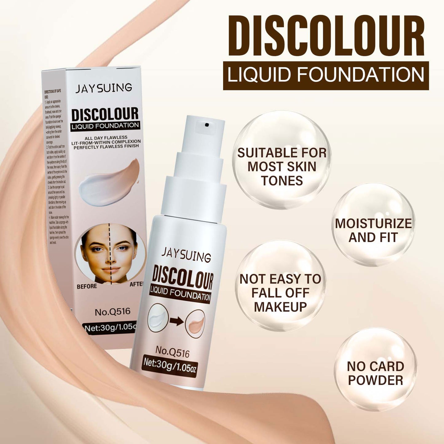 Warm-Up Liquid Foundation | Temperature-Activated Skin Tone Adjusting Foundation | Brightening & Long-Lasting Concealer