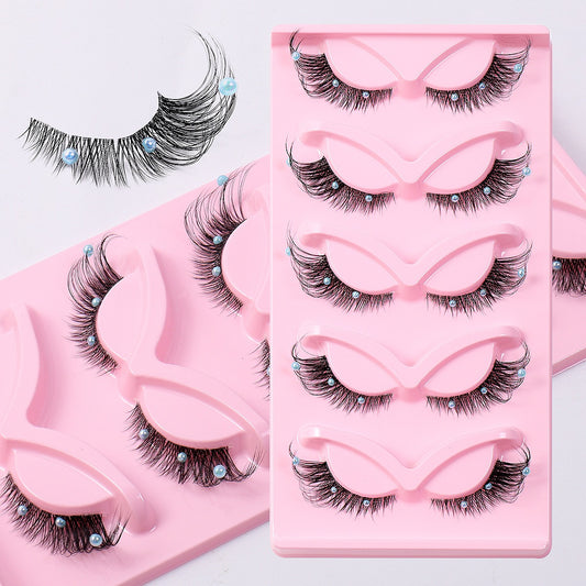 3D Foxy Winged Cat Eye Lashes | Clear Band Vegan Faux Mink Strip Lashes with Diamond Pearl Detail