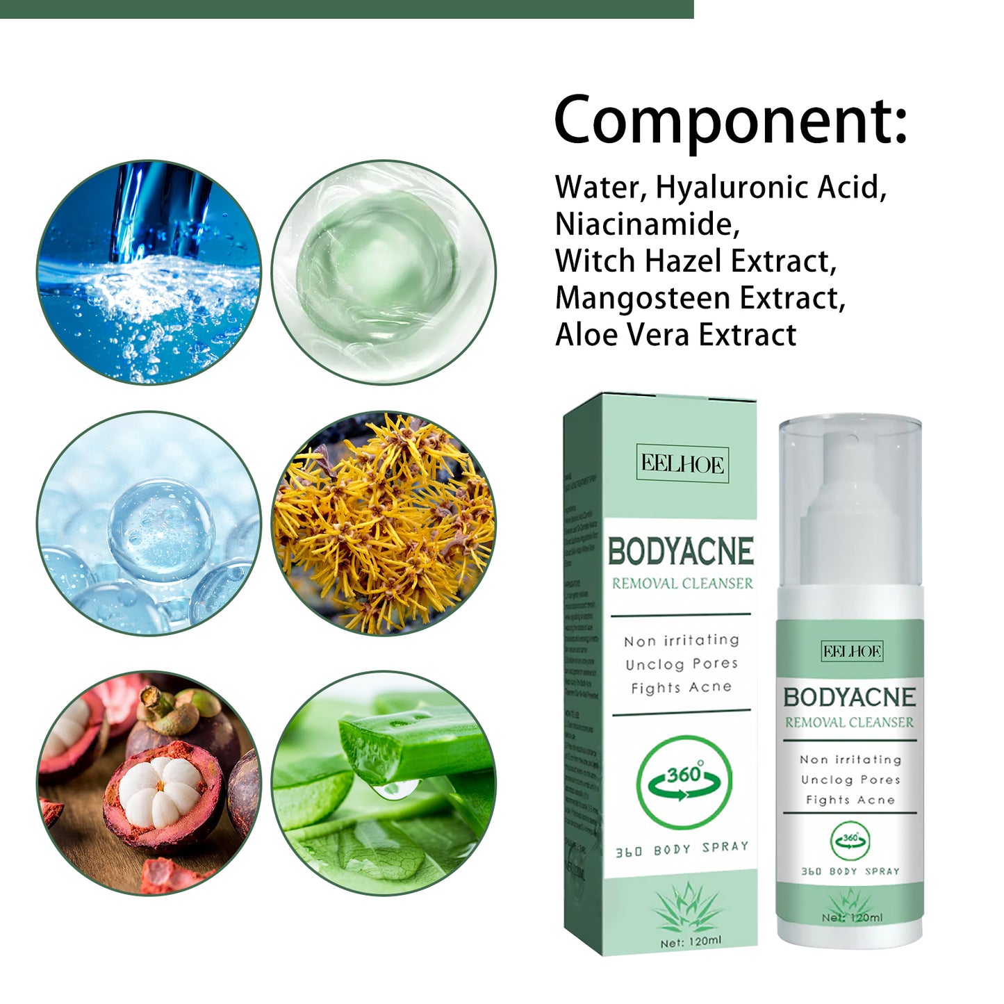 Body Acne Removal Cleanser Spray, Deep Clean Back Arm Fade Acne Beauty Moisturizing Spray