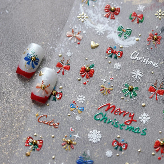 New Christmas Snowflakes Bows Bells Rhinestones Nail Art Sticker Self-adhesive Nail Art Decals Charms for Nails
