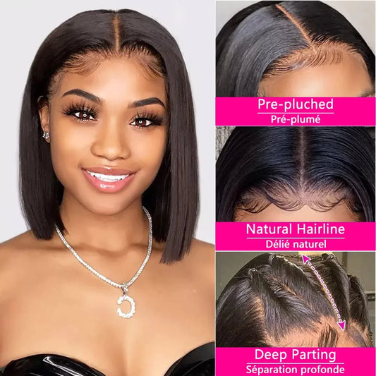 Bob Wig 4x4 Lace Closure Human Hair Wigs Pre Plucked Brazilian Remy Bone Straight Short Bob Wig For Women 100% Human Hair Wigs