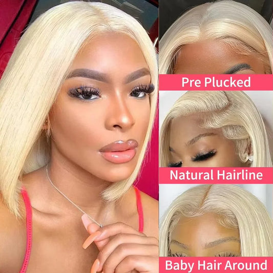 14 18 Inch 180% Density 13x4 13x6 HD Lace Front Wig Human Hair Blonde 613 Pre Plucked Straight Bob Wig With Baby Hair For Women