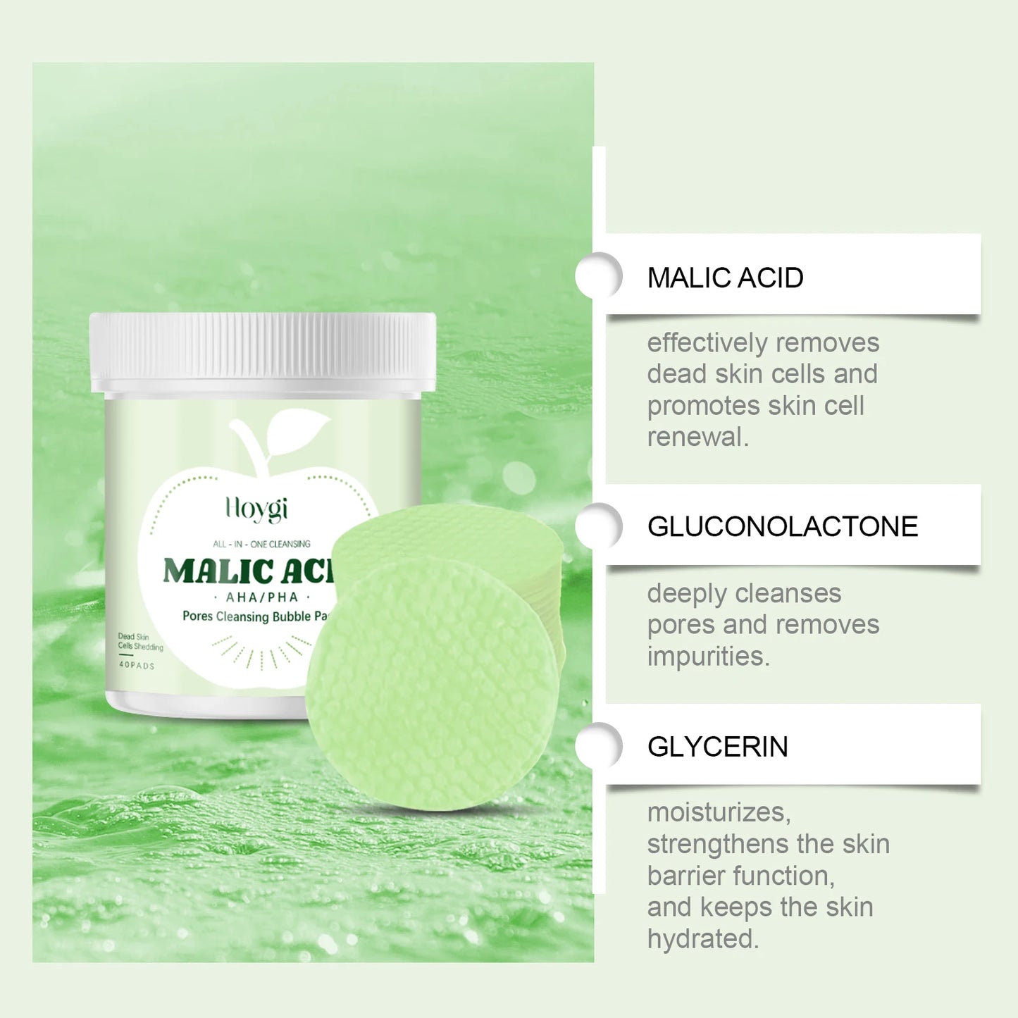 Pore Care Cleansing Pad Malic Acid Exfoliating Pads Facial Sponges Soothes and Refreshes Pores Moisturizes Skin Cleansing Pad