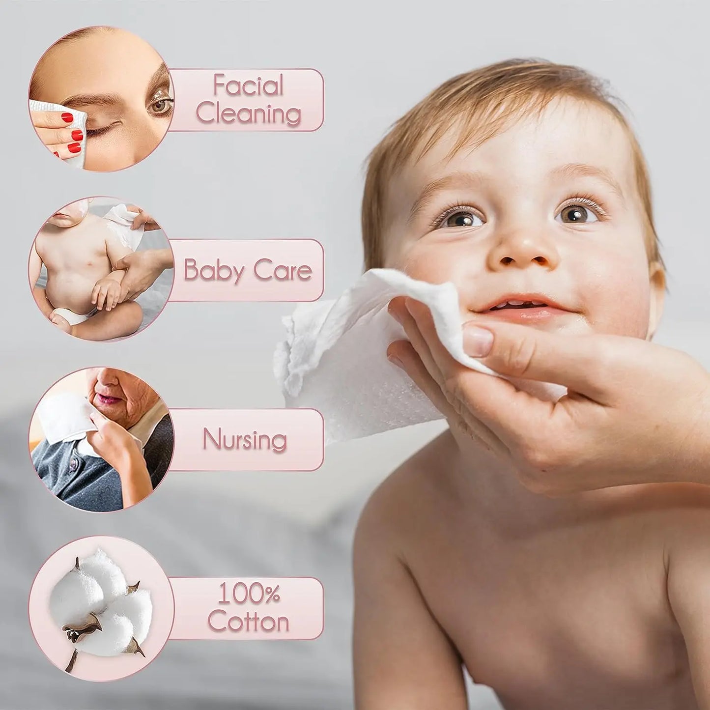 100% Cotton Disposable Face Towels | 50 Count Biodegradable Wipes for Sensitive Skin (12x10 in)