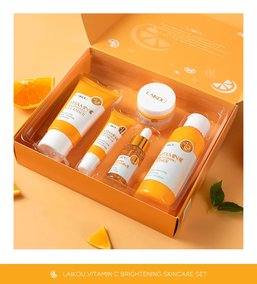 5 Pieces Vitamin C Skincare Set Moisturizing Face Serum Brighten Cream Antiage Eye Cream Toner Facial Care Set for Dropshipping