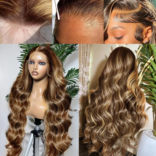 P4/27 Highlight Human Hair Wigs Body Wave 220 Density Ombre 13x6 HD Lace Front Wigs Pre Plucked 13x4 Lace Frontal Wigs For Women