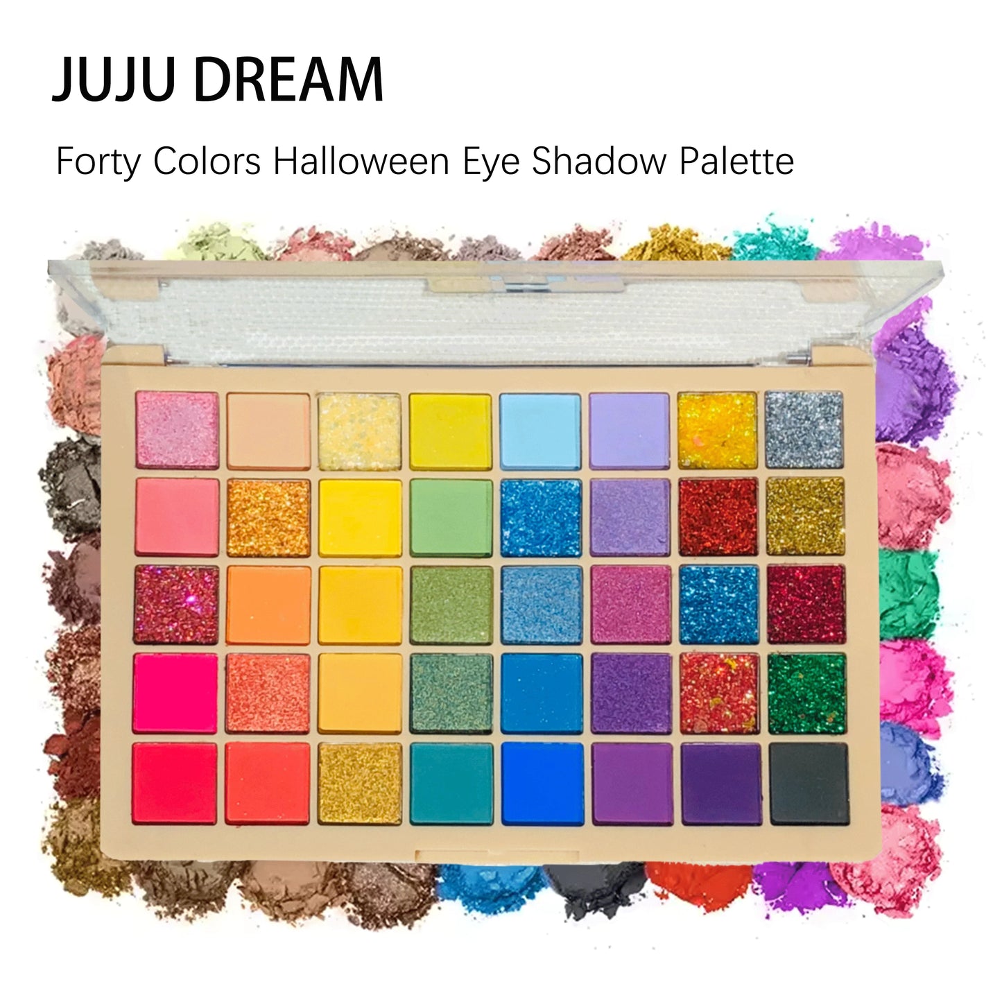 Halloween 40-Color Eyeshadow Palette – Rainbow, Glitter, Pearl & Matte Shades | Waterproof & Long-Wear
