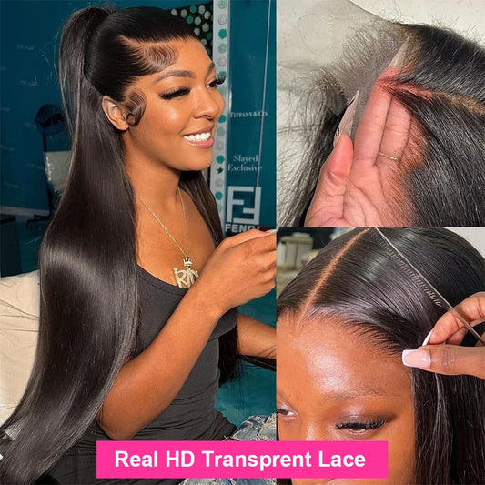 13X4 HD Lace Frontal Human Hair Glueless Wig Straight 250 Density 38 Inches Remy Transparen Pre Plucked Brazilian Wig For Women