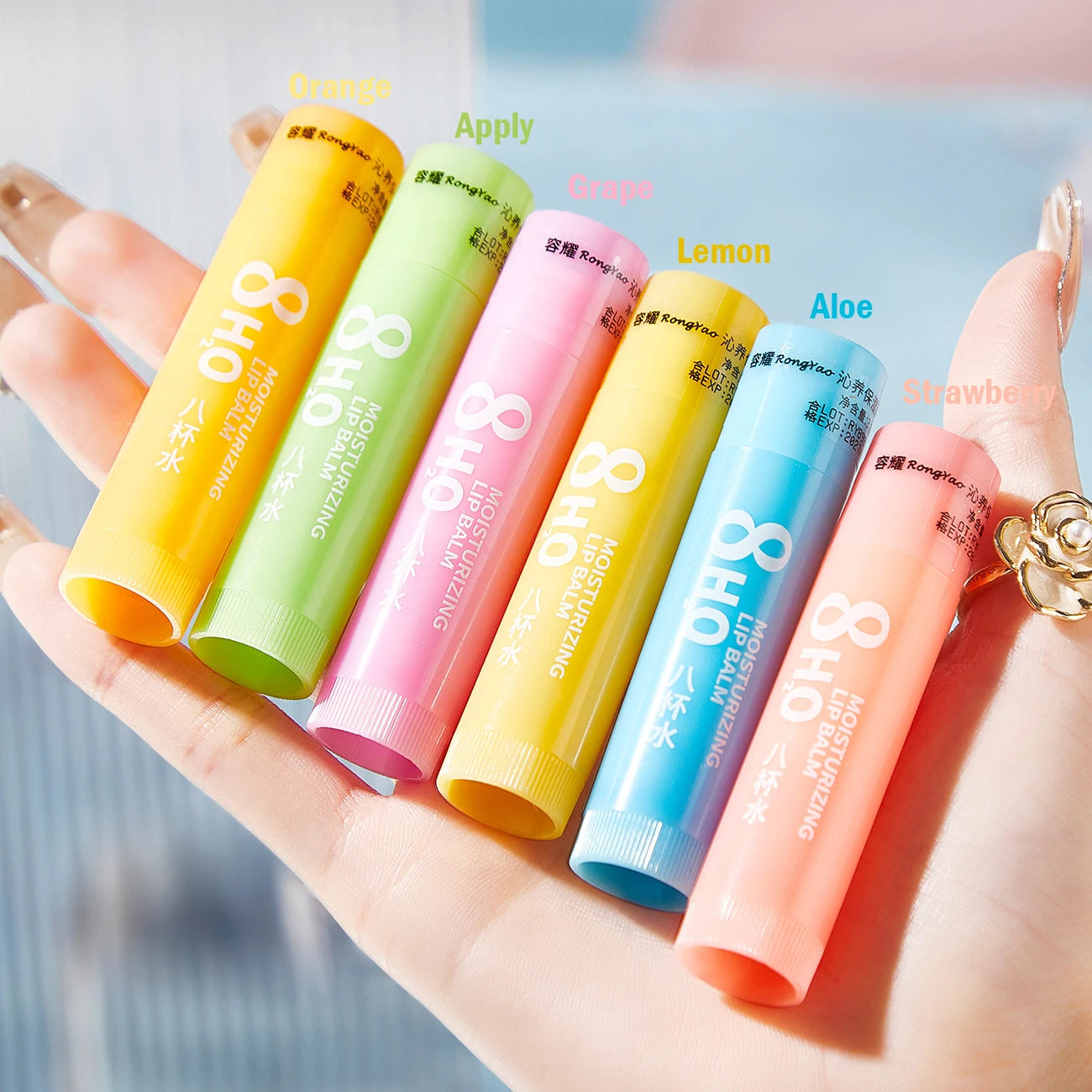 6pcs Fruit Lip Balm Set – Moisturizing & Brightening Lip Care Kit (Orange, Grape, Aloe, Strawberry)