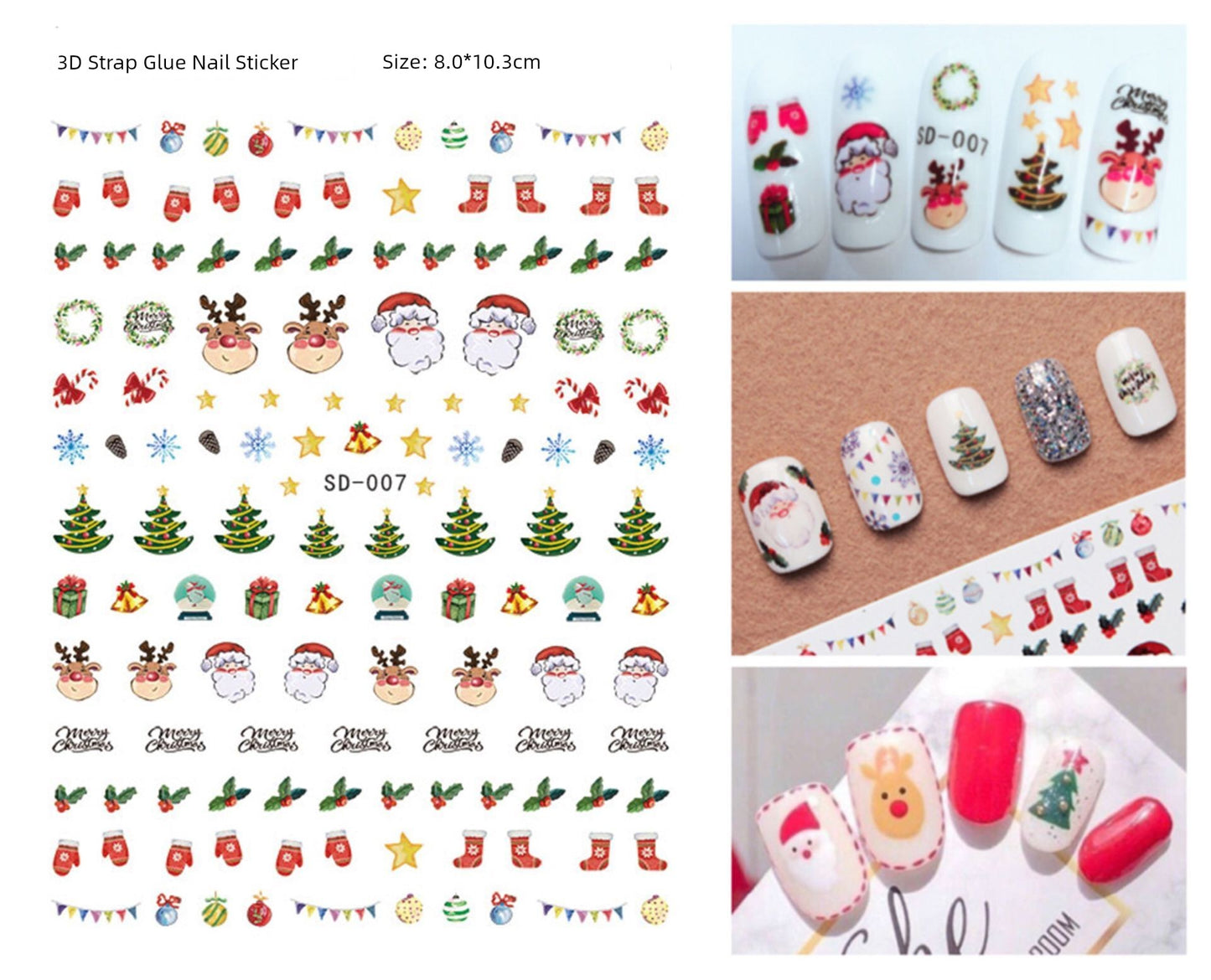 Manicure Christmas Stickers Old Elk White Snowflake Nail Decals Waterproof Ultra-Thin Three-Dimensional Self-Adhesive Adhesive