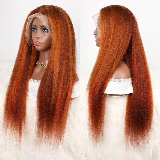 30 40 Inch Kinky Straight Highlights Wigs P4/350 For Women 13x6 Transparent Lace Frontal Wig Human Hair Brazilian Remy Wig