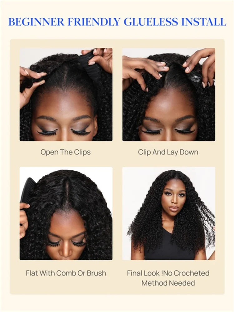 Nadula Ombre Brown Color Yaki Straight V Part Wig No Glue Begginer Friendly V Shape Part Human Hair Wig Begginer Friendly