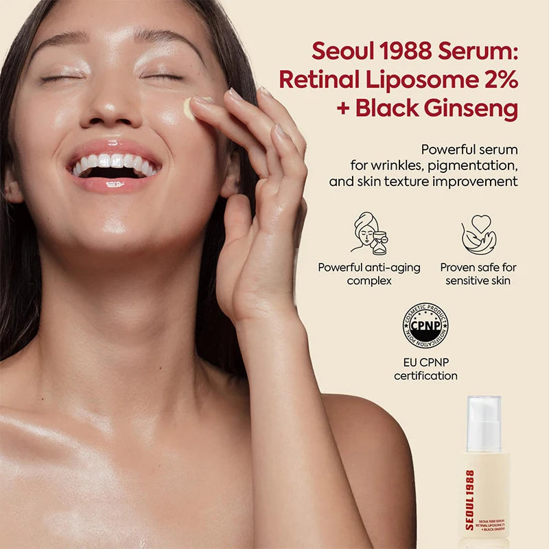 Korean Skin Care Seoul 1988 Vitamin C Wrinkle Care 4% Retinol Ginseng Serum Firm Fine Lines Eye Cream Moisturizing Brighten Set