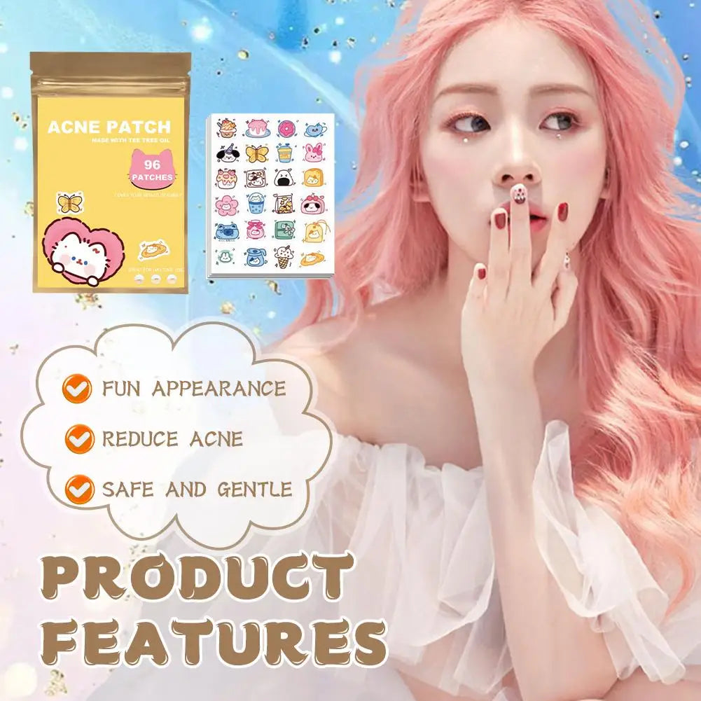 96 pcsCartoon Acne Patches Cartoon Cat Shaped Acne Treatment Sticker Invisible Acne Cover Removal Pimple Patch Skin Care