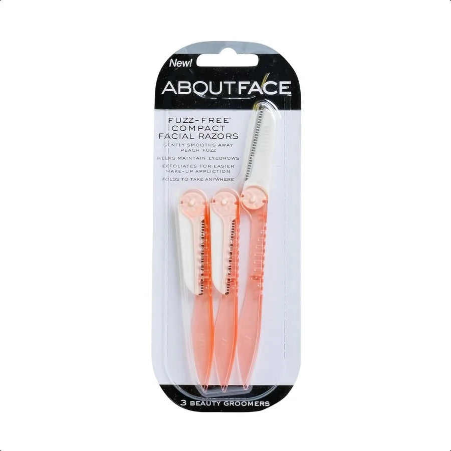 About Face FuzzFree Compact Facial Razors for Shaving and Exfoliating Includes 3 Beauty Groomers For Face Lips and Eyebrows