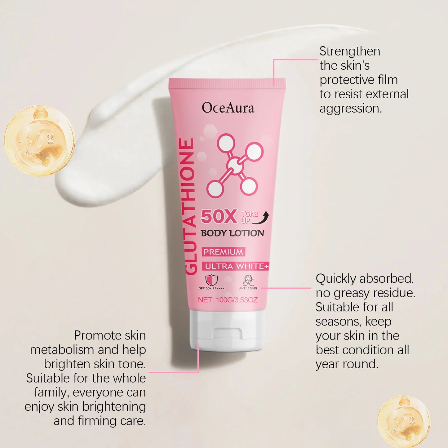 Glutathione Body Lotion Brightening Hydrating Revitalize Even Skin Tone Improve Skin Dry Rough Dullness Moisturizing Body Lotion
