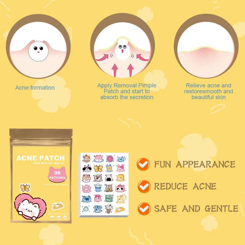 96 pcsCartoon Acne Patches Cartoon Cat Shaped Acne Treatment Sticker Invisible Acne Cover Removal Pimple Patch Skin Care