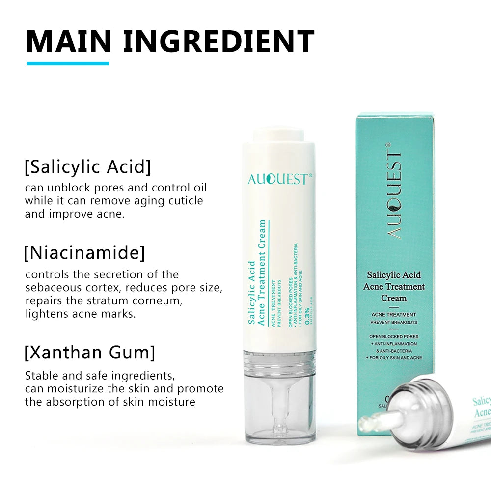 AUQUEST Salicylic Acid Acne Cream – Oil Control, Pore Care, Niacinamide, 15ml
